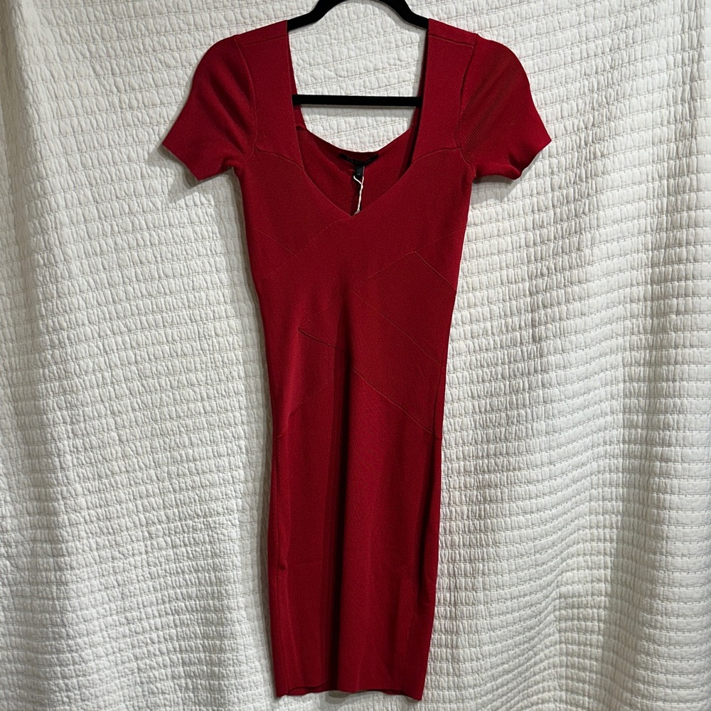 Armani Exchange Red Bodycon Tape Stretch Midi Dress Size XS MSRP $199 NWT